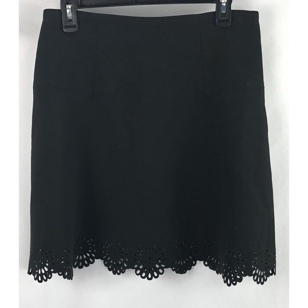 Ann Taylor Mini Skirt 6 Blk A-Line Cut Out Scallop Hem 30" whimsigoth coquette